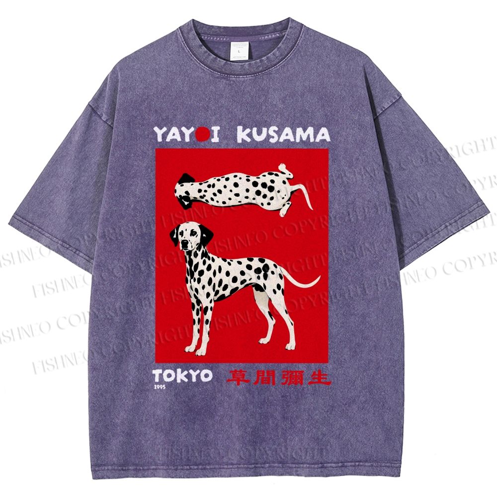 Unisex Yayoi Kusama Style Dalmatians Printed Washed Tee