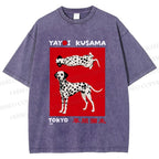 Unisex Yayoi Kusama Style Dalmatians Printed Washed Tee