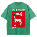 Unisex Yayoi Kusama Style Dalmatians Printed Washed Tee