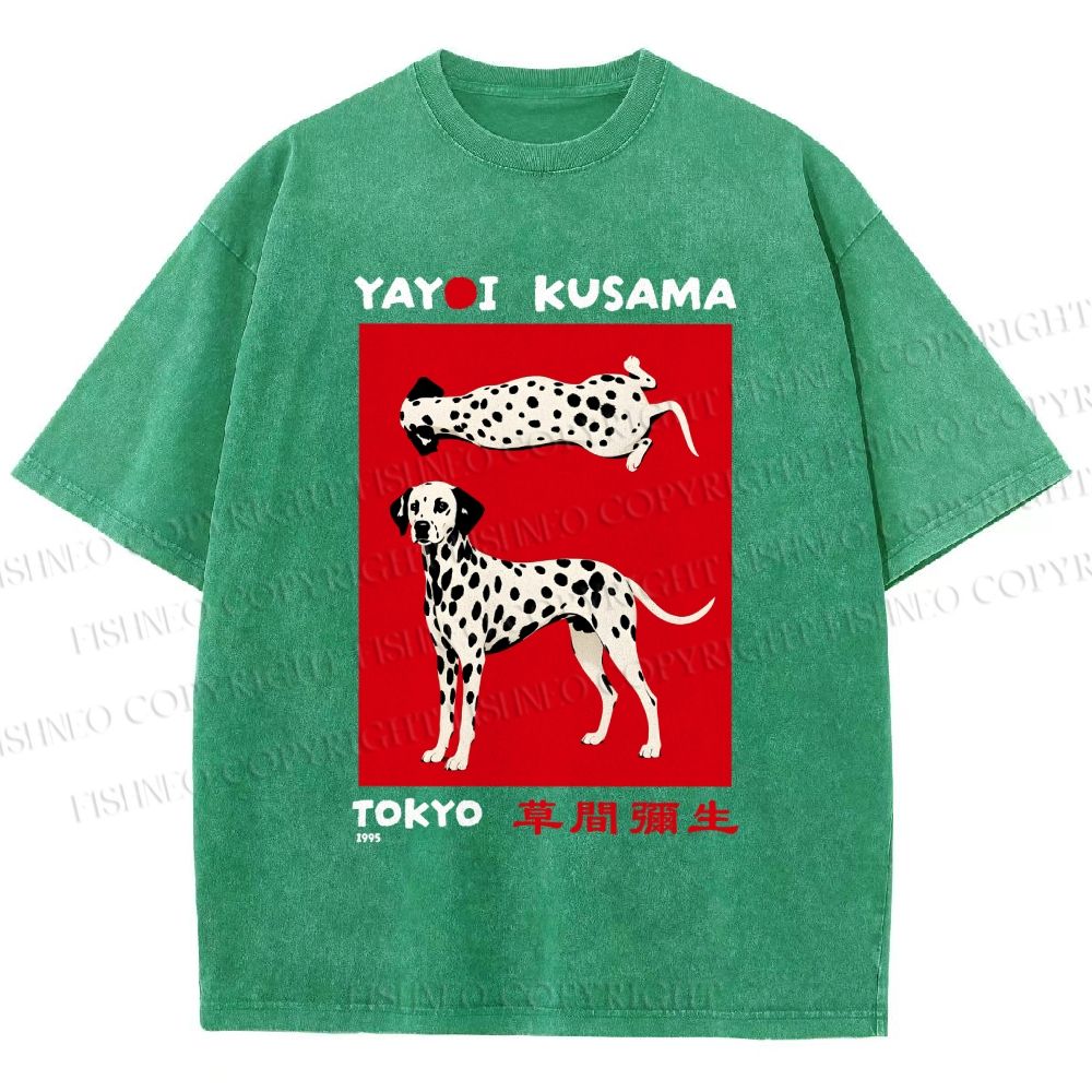 Unisex Yayoi Kusama Style Dalmatians Printed Washed Tee