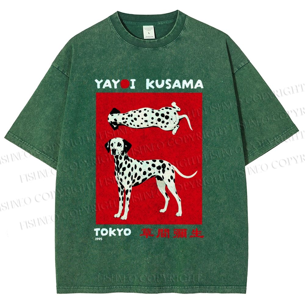 Unisex Yayoi Kusama Style Dalmatians Printed Washed Tee