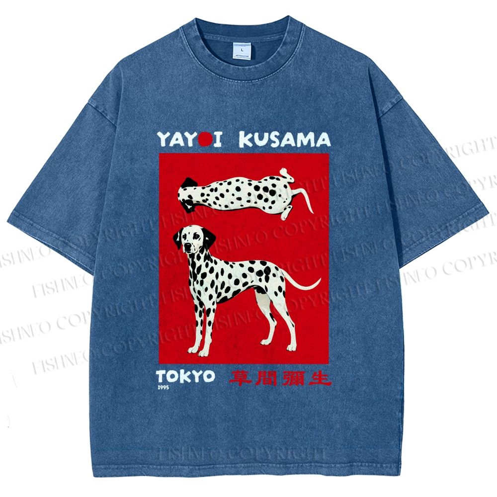 Unisex Yayoi Kusama Style Dalmatians Printed Washed Tee