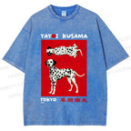 Unisex Yayoi Kusama Style Dalmatians Printed Washed Tee