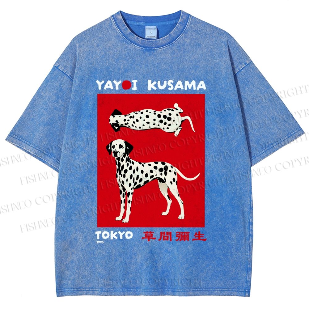 Unisex Yayoi Kusama Style Dalmatians Printed Washed Tee