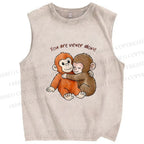 Unisex Punch Monkey Printed Washed Tank Top