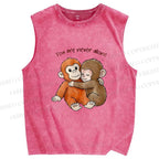 Unisex Punch Monkey Printed Washed Tank Top