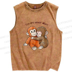 Unisex Punch Monkey Printed Washed Tank Top