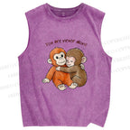 Unisex Punch Monkey Printed Washed Tank Top