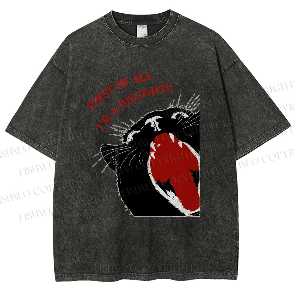 Unisex Funny Cat Yelling Quote Meme Printed Washed Tee