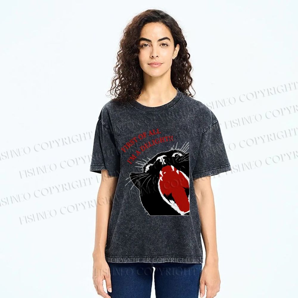 Unisex Funny Cat Yelling Quote Meme Printed Washed Tee