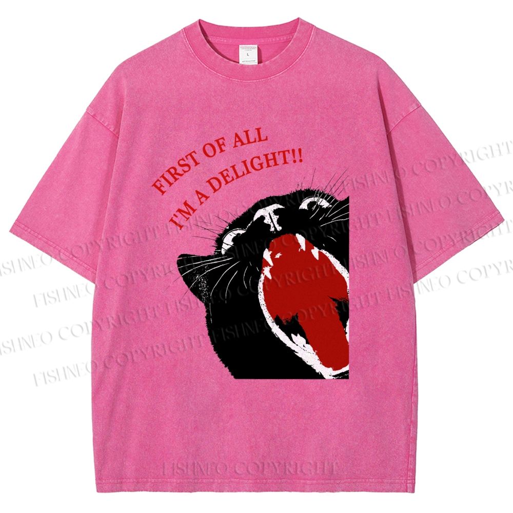 Unisex Funny Cat Yelling Quote Meme Printed Washed Tee
