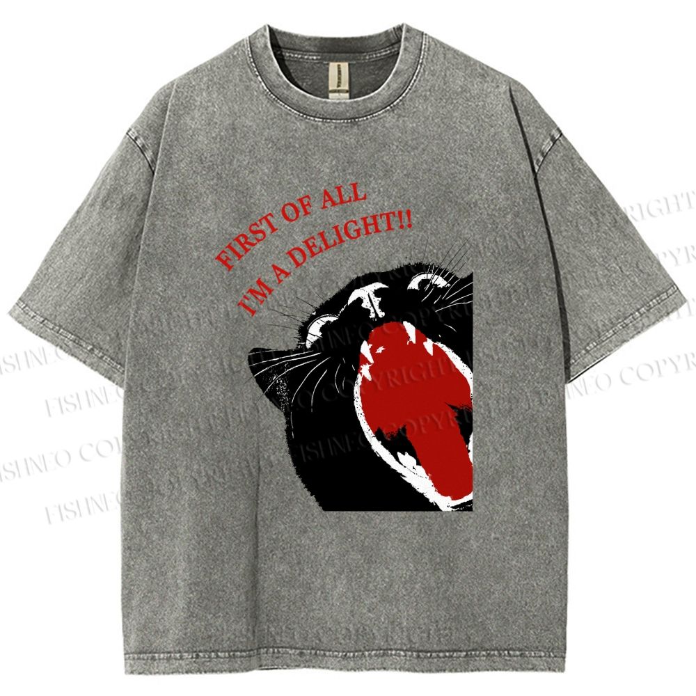 Unisex Funny Cat Yelling Quote Meme Printed Washed Tee