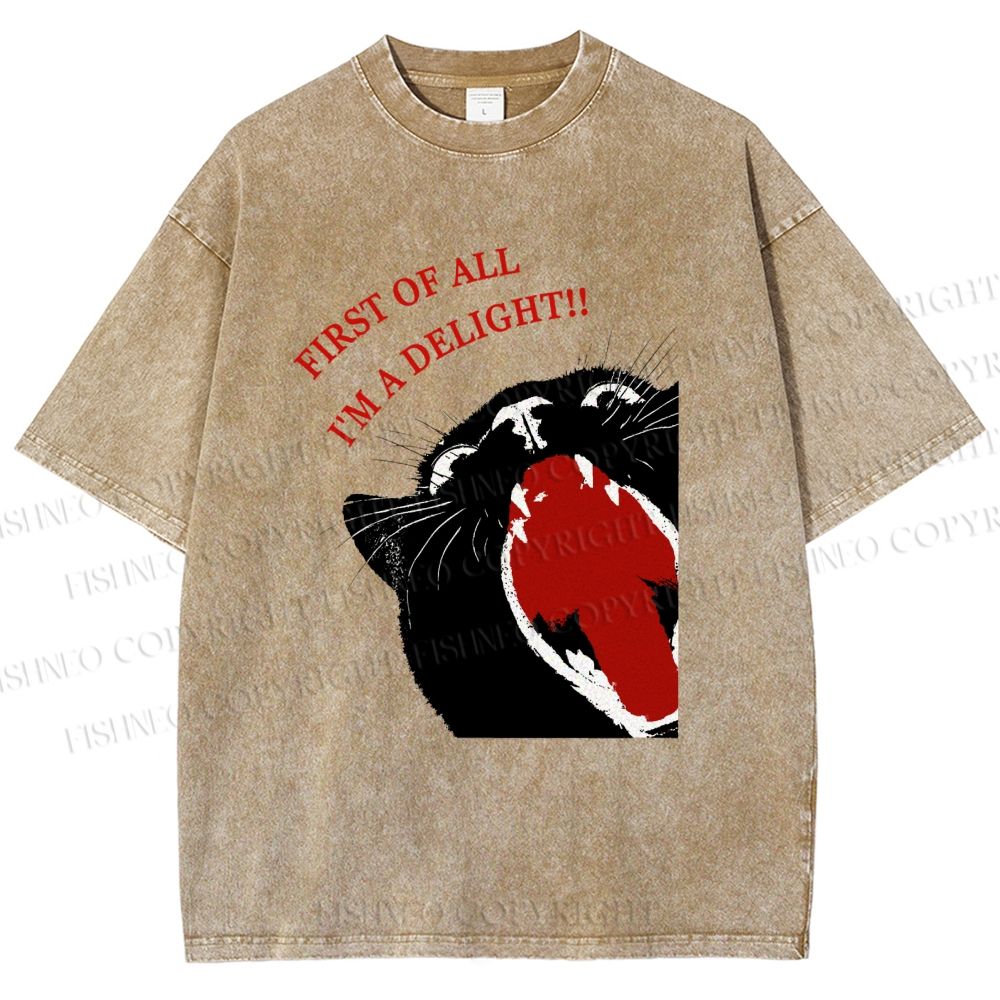 Unisex Funny Cat Yelling Quote Meme Printed Washed Tee