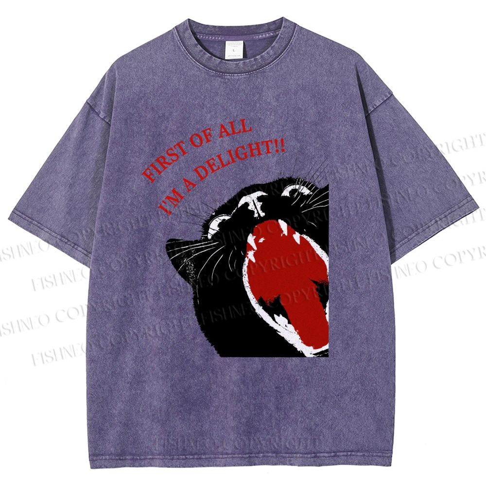Unisex Funny Cat Yelling Quote Meme Printed Washed Tee