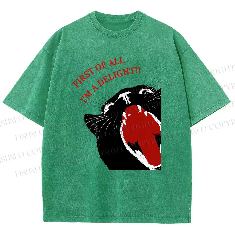 Unisex Funny Cat Yelling Quote Meme Printed Washed Tee