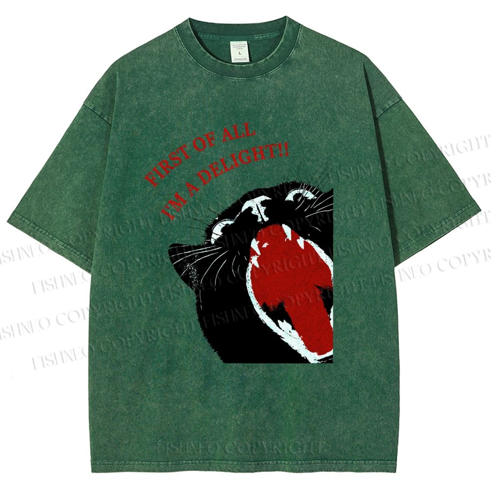 Unisex Funny Cat Yelling Quote Meme Printed Washed Tee