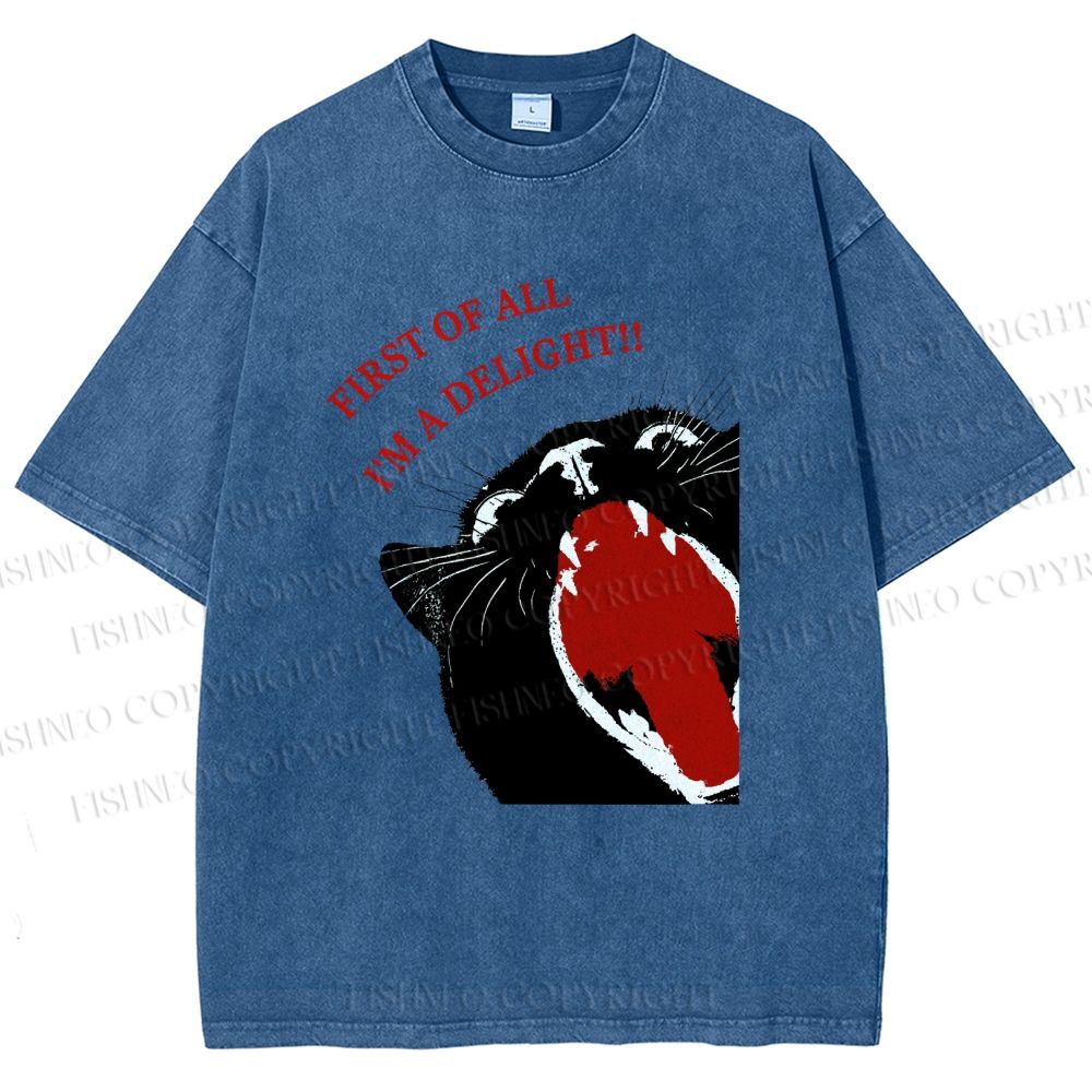 Unisex Funny Cat Yelling Quote Meme Printed Washed Tee
