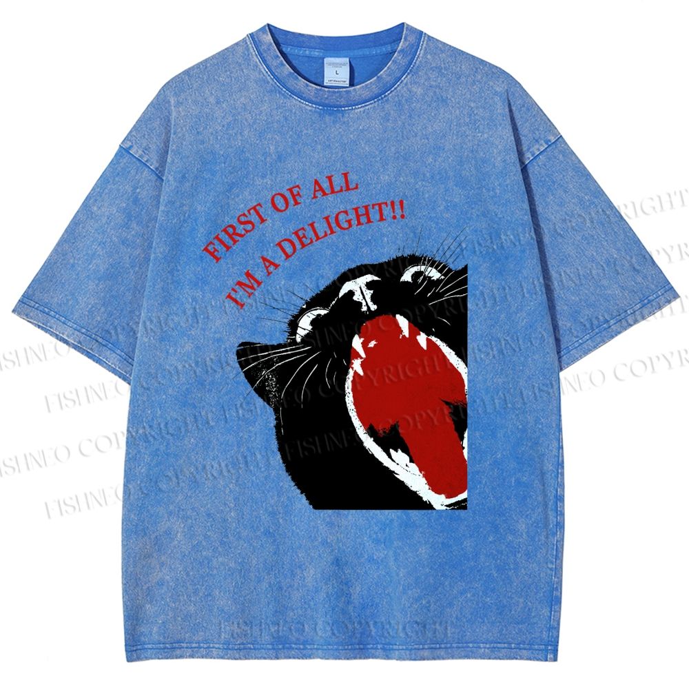 Unisex Funny Cat Yelling Quote Meme Printed Washed Tee