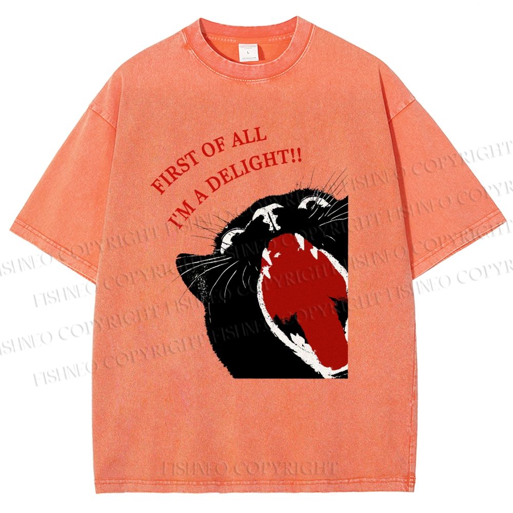 Unisex Funny Cat Yelling Quote Meme Printed Washed Tee