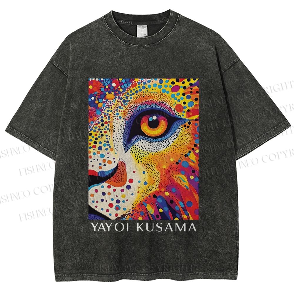 Unisex Yayoi Kusama Style Wild Eye Printed Washed Tee