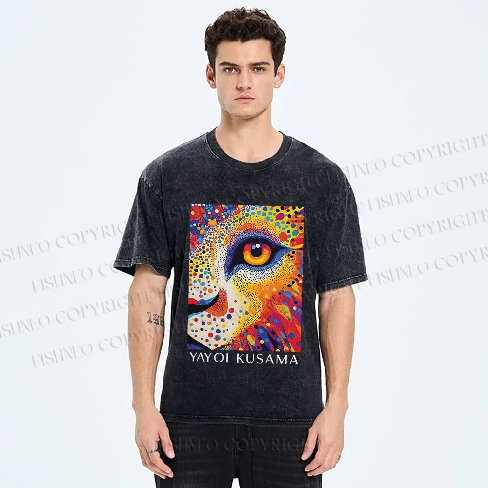Unisex Yayoi Kusama Style Wild Eye Printed Washed Tee