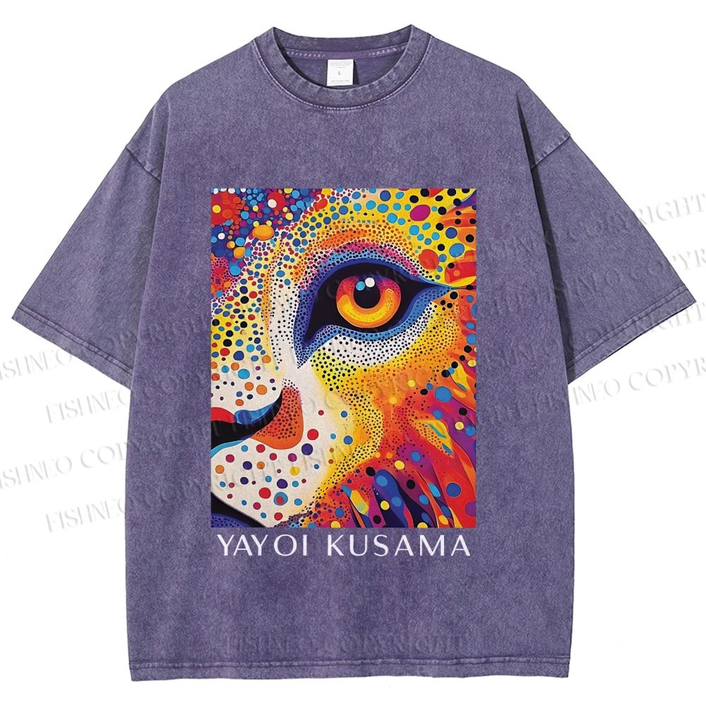 Unisex Yayoi Kusama Style Wild Eye Printed Washed Tee