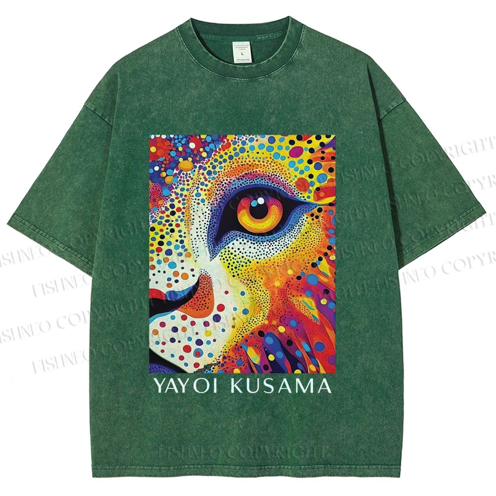 Unisex Yayoi Kusama Style Wild Eye Printed Washed Tee