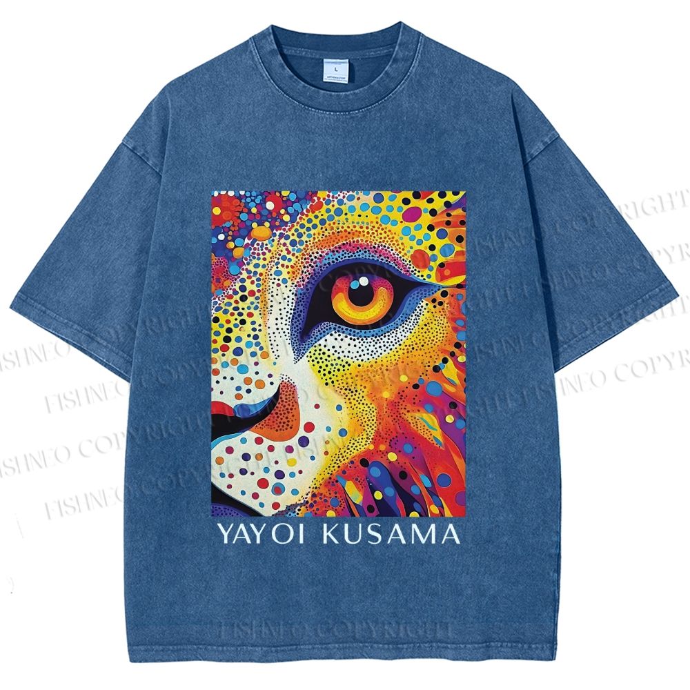 Unisex Yayoi Kusama Style Wild Eye Printed Washed Tee