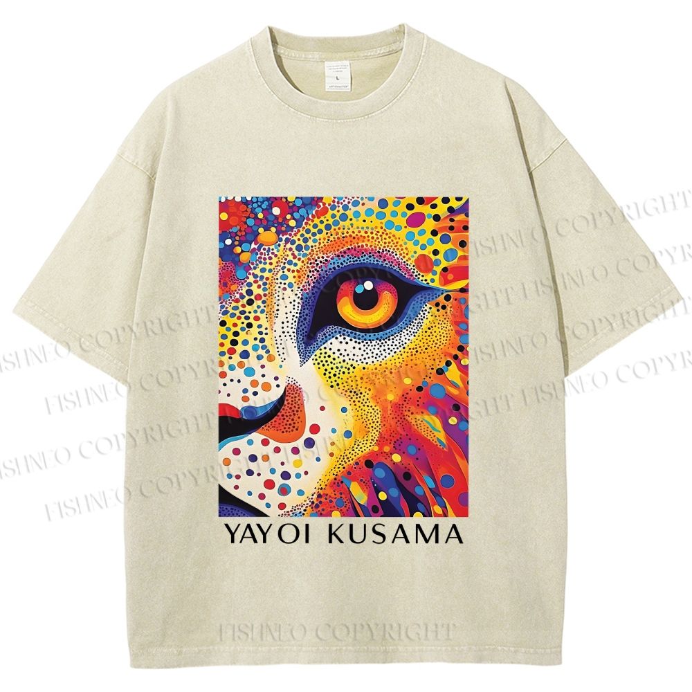 Unisex Yayoi Kusama Style Wild Eye Printed Washed Tee