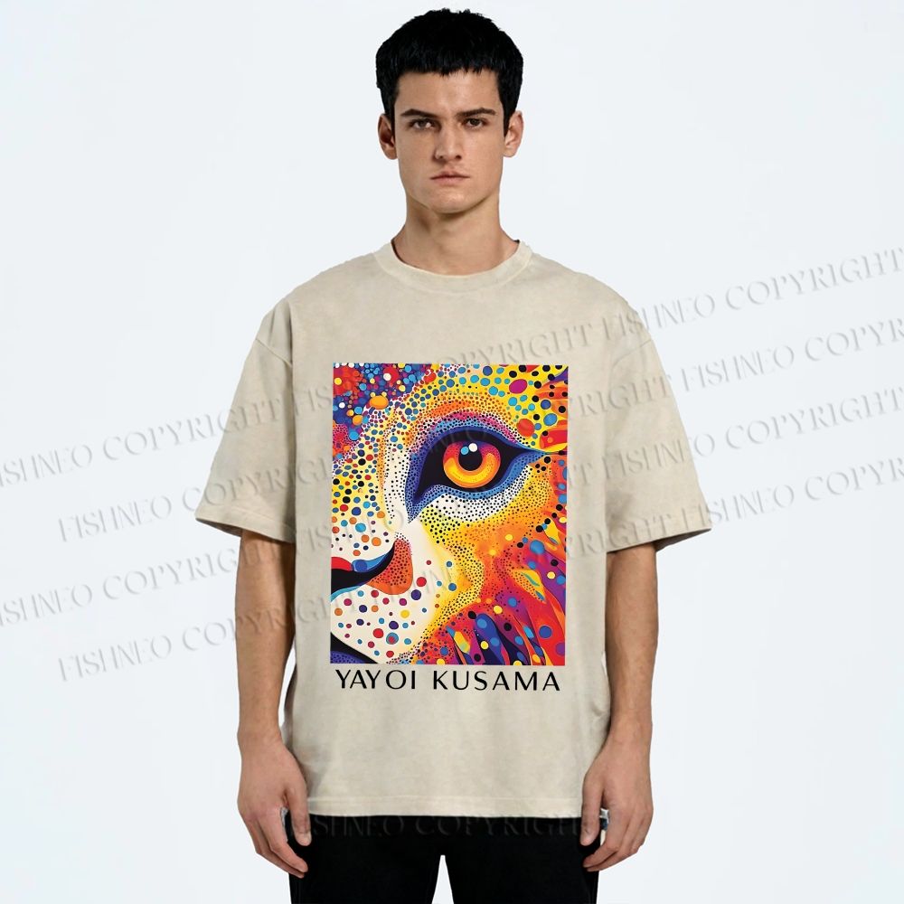 Unisex Yayoi Kusama Style Wild Eye Printed Washed Tee