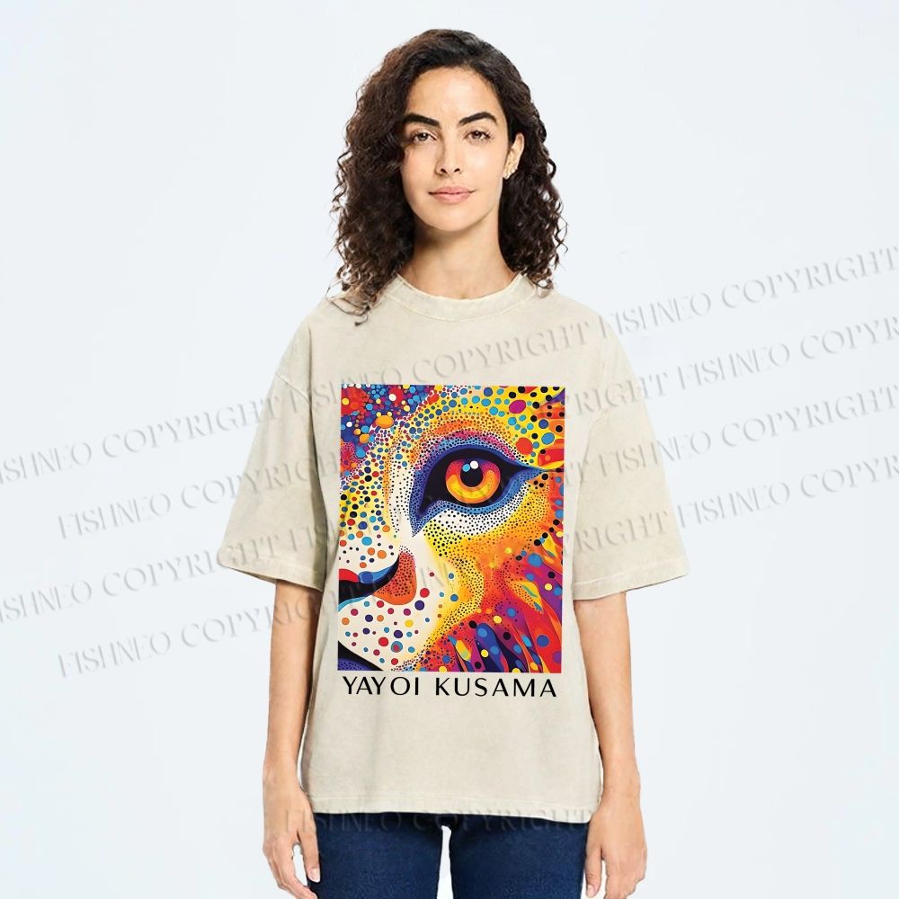 Unisex Yayoi Kusama Style Wild Eye Printed Washed Tee
