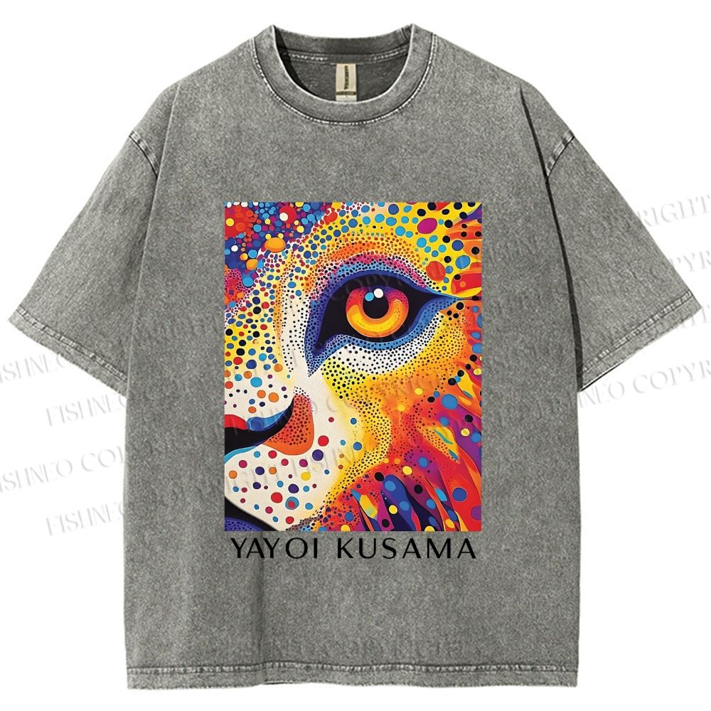 Unisex Yayoi Kusama Style Wild Eye Printed Washed Tee