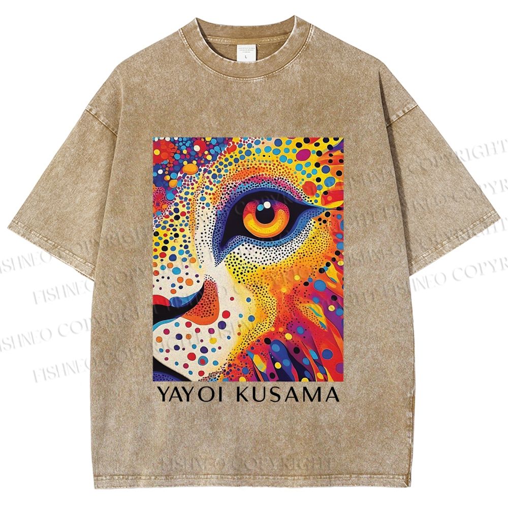 Unisex Yayoi Kusama Style Wild Eye Printed Washed Tee