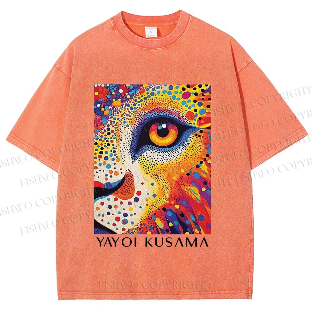 Unisex Yayoi Kusama Style Wild Eye Printed Washed Tee