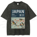 Unisex Tokyo Spring Birds Printed Washed Tee