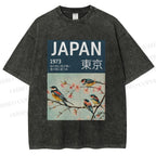 Unisex Tokyo Spring Birds Printed Washed Tee