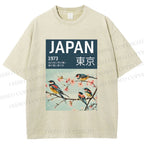 Unisex Tokyo Spring Birds Printed Washed Tee