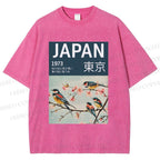 Unisex Tokyo Spring Birds Printed Washed Tee