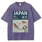 Unisex Tokyo Spring Birds Printed Washed Tee