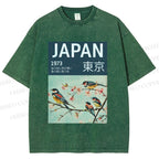 Unisex Tokyo Spring Birds Printed Washed Tee