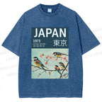 Unisex Tokyo Spring Birds Printed Washed Tee