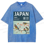 Unisex Tokyo Spring Birds Printed Washed Tee