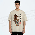 Unisex Japanese Ink Tiger Art Printed Washed Tee