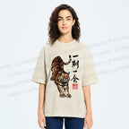 Unisex Japanese Ink Tiger Art Printed Washed Tee
