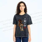 Unisex Japanese Ink Tiger Art Printed Washed Tee