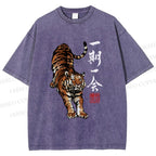 Unisex Japanese Ink Tiger Art Printed Washed Tee