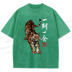 Unisex Japanese Ink Tiger Art Printed Washed Tee