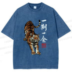 Unisex Japanese Ink Tiger Art Printed Washed Tee