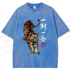 Unisex Japanese Ink Tiger Art Printed Washed Tee