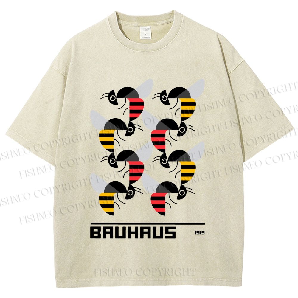Unisex Bauhaus Geometric Bee Printed Washed Tee